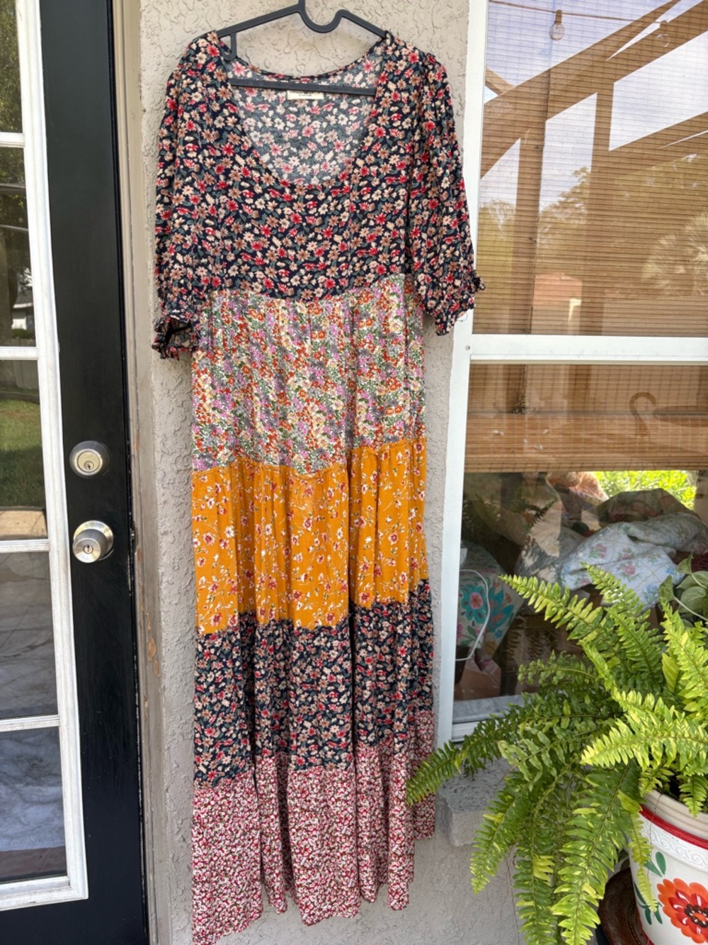 Natural Life size SmallBohemian Floral Patchwork Maxi Dress multi color